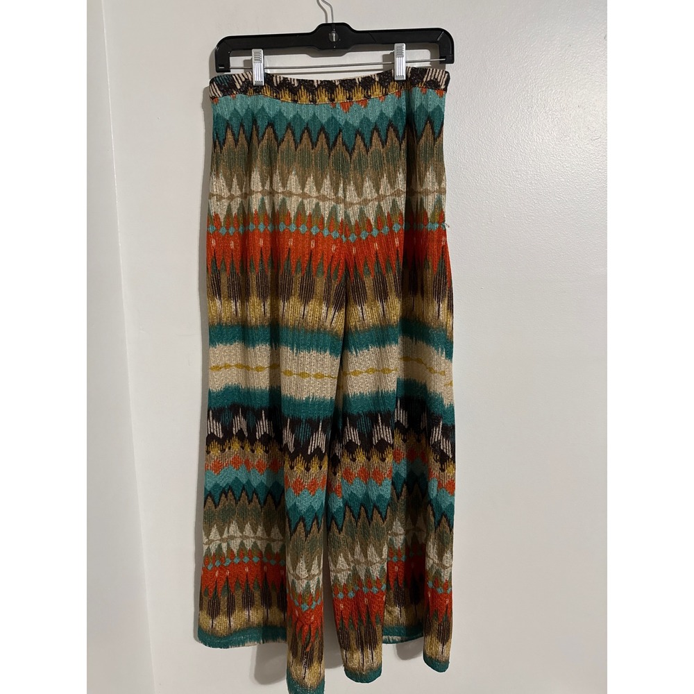 Ark & Co Womens Multi Color Geometric Chevron Knit Wide Leg Pants Size M Boho